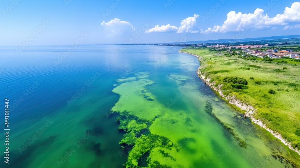 Serene Coastal View with Clear Blue Waters and Greenery Serene Coastal View with Clear Blue Waters and Greenery