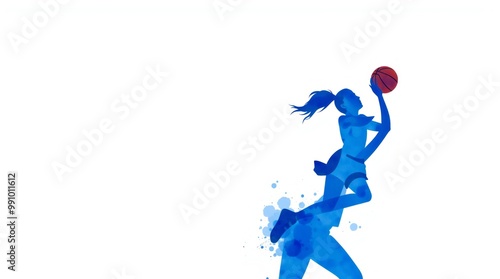 Basketball player girl blue watercolor art abstract sport painting blue sport art print watercolor illustration artistic decoration wall art sports Illustration