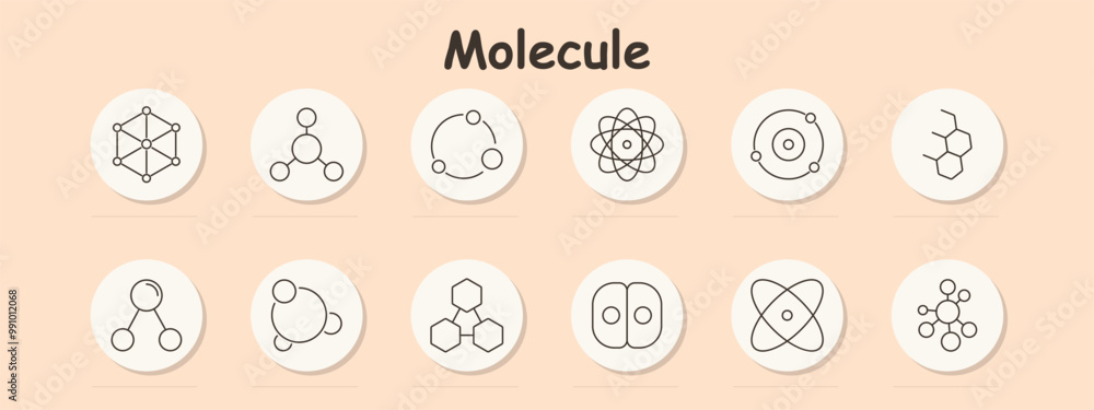 Molecule set icon. Molecular structure, atom, chemical bond, molecular ring, compound, molecular chain, atomic orbit, particle, nucleus, chemical formula, molecular model, chemistry Molecule set icon. Molecular structure, atom, chemical bond, molecular ring, compound, molecular chain, atomic orbit, particle, nucleus, chemical formula, molecular model, chemistry