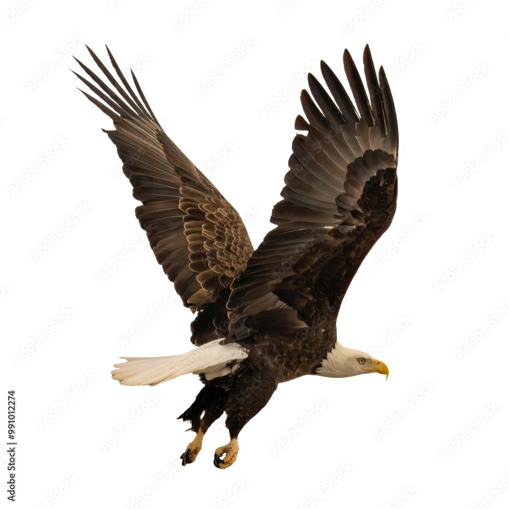 Obraz premium Flying Bald Eagle Close-Up - Transparent Background