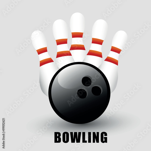 Illustration of a bowling alley with pins and a ball
