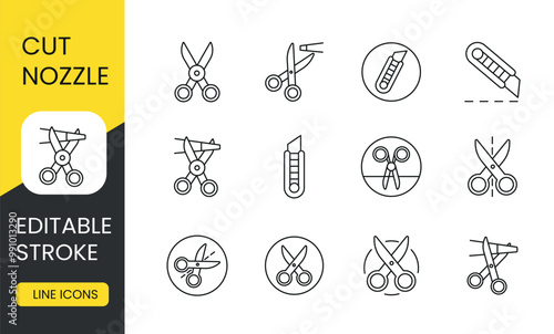 Trim the nose before using the mounting foam, vector line icon set with editable stroke