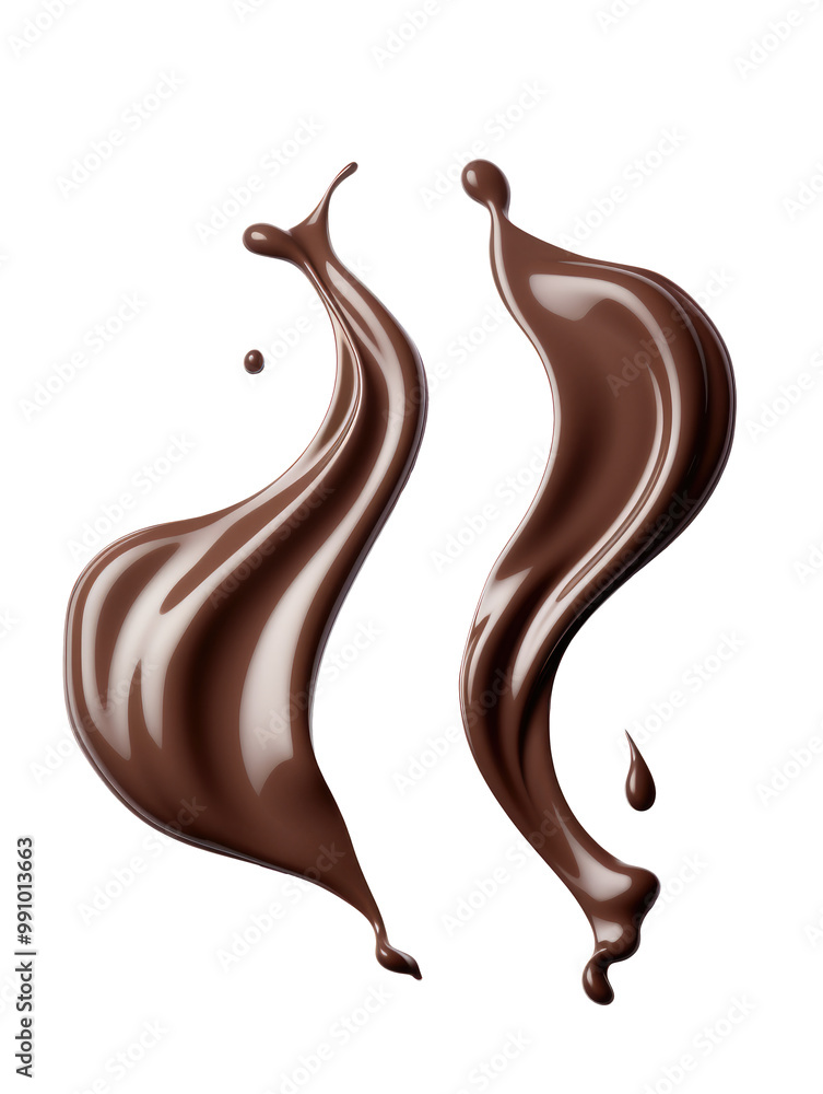A visually captivating composition featuring two swirls of rich liquid chocolate in motion, great for artistic and food themes. A visually captivating composition featuring two swirls of rich liquid chocolate in motion, great for artistic and food themes.