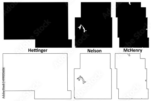 Nelson, Hettinger and McHenry County, North Dakota State (U.S. county, United States of America, USA, U.S., US) map vector illustration, scribble sketch map photo