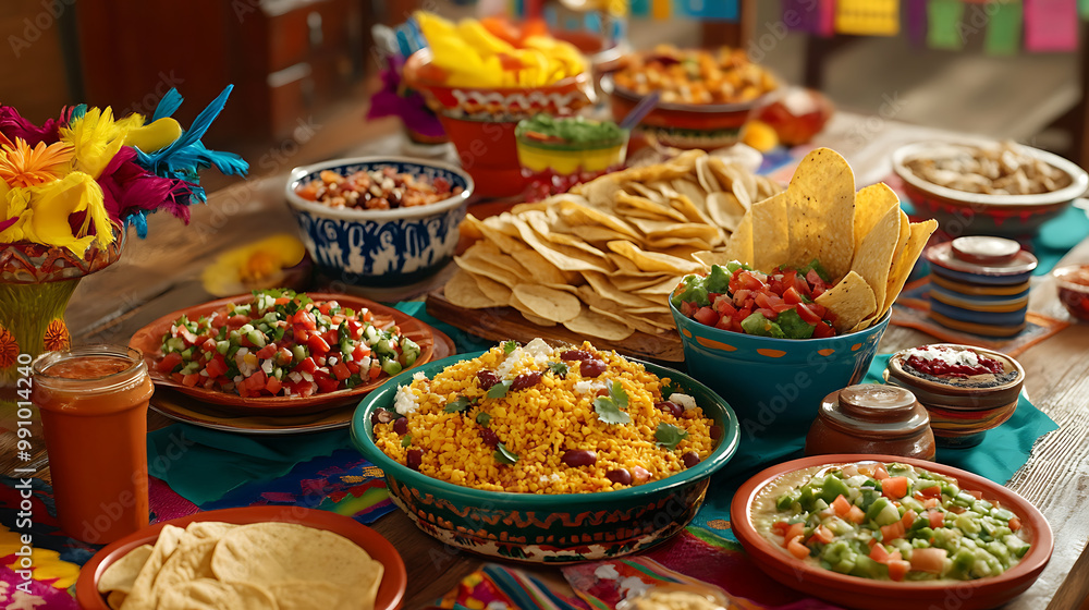 Close-up of a Cinco de Mayo cake decorated with Mexican motifs and colourful icing, ready to be served Close-up of a Cinco de Mayo cake decorated with Mexican motifs and colourful icing, ready to be served