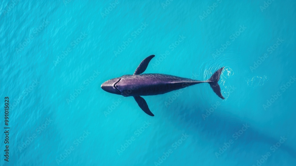 Fototapeta premium Graceful Whale Swimming in Turquoise Waters
