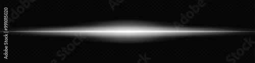 Glowing white laser beam horizontally across a dark transparent background, creating a futuristic and high-tech visual effect. Neon flare, laser lines of light. On a transparent background.