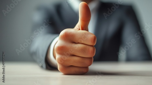 A businessman showing a thumbs-up gesture