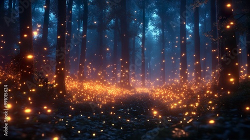 Glowing neon flowers scattered throughout dark forests surreal scenery picture