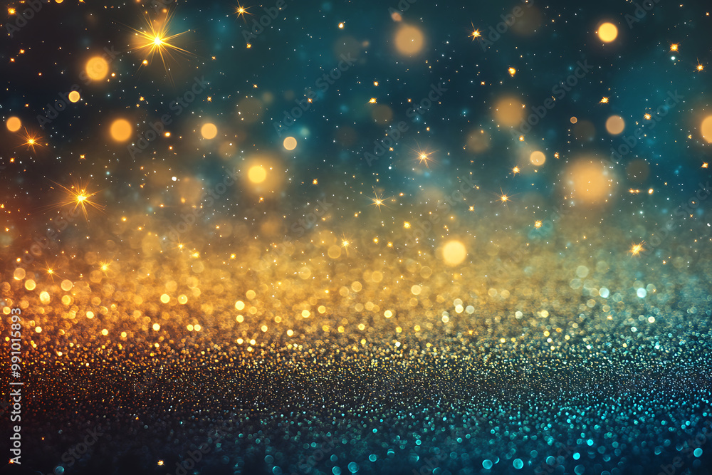Glamorous New Year's background with a gold and black glitter gradient, accented by bright stars Glamorous New Year's background with a gold and black glitter gradient, accented by bright stars