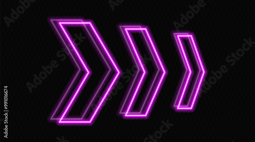 Glowing neon arrows in purple on a transparent background, pointing in opposite directions. Futuristic, abstract design with a modern, minimalistic look, ideal for technology and motion concepts.