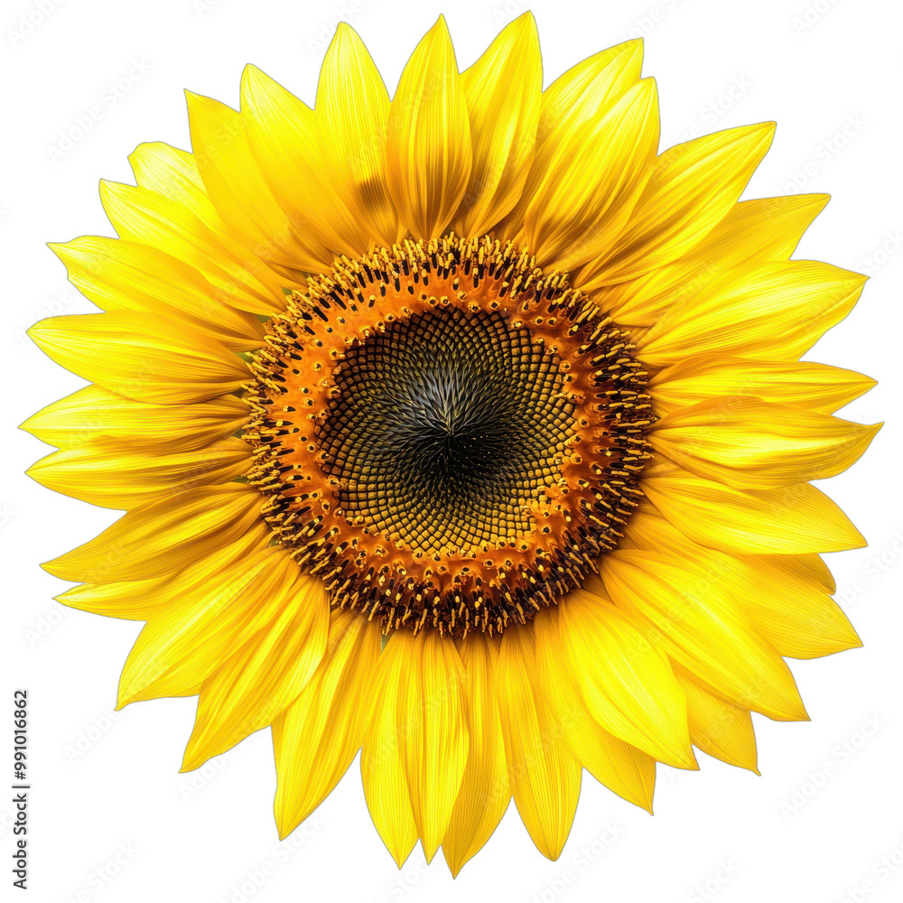 Fototapeta premium Vibrant Sunflower on White Background, Isolated Yellow Flower, Natural Summer Design Element, transparent background, PNG file
