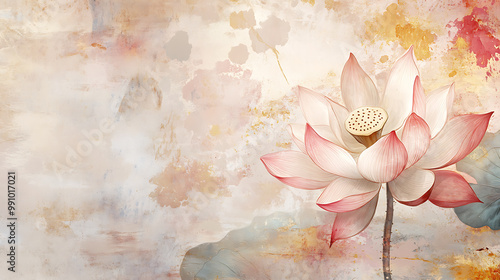 Modern Buddhist background with abstract designs featuring lotus petals and simple geometric patterns