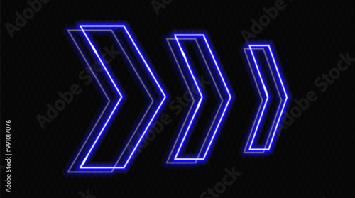 Glowing neon arrows in blue on a transparent background, pointing in opposite directions. Futuristic, abstract design with a modern, minimalistic look, ideal for technology and motion concepts.