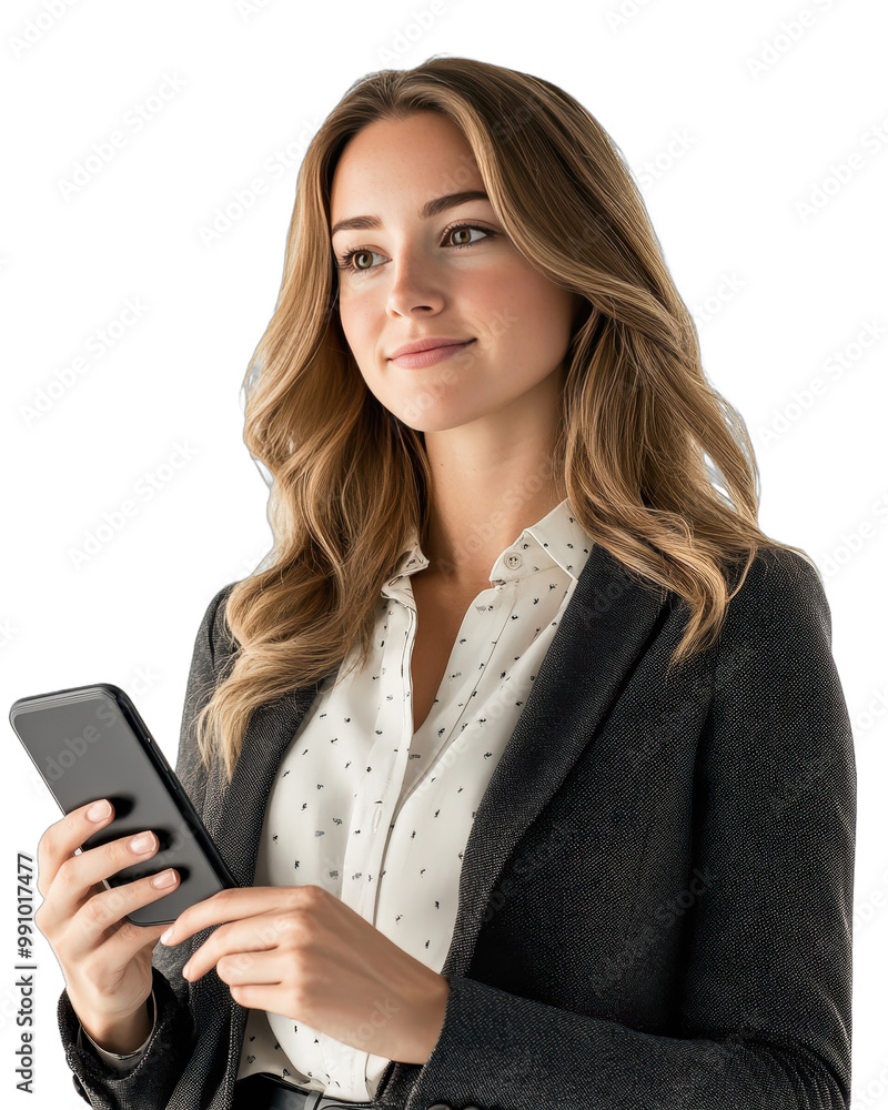 Businesswoman Using Smartphone Against White Background., transparent background, PNG file Businesswoman Using Smartphone Against White Background., transparent background, PNG file