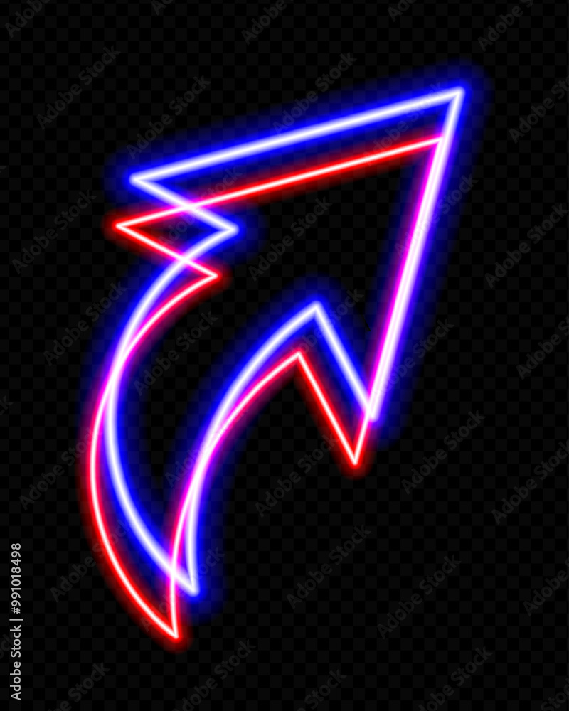 Neon red and blue curved arrow pointing upwards on a transparent background. Glowing, futuristic design, ideal for technology, navigation, and digital direction concepts. Neon red and blue curved arrow pointing upwards on a transparent background. Glowing, futuristic design, ideal for technology, navigation, and digital direction concepts.
