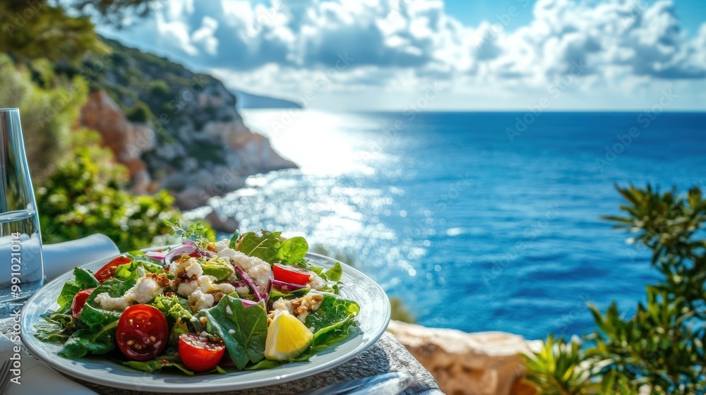 Fototapeta premium Mediterranean Salad with Ocean View