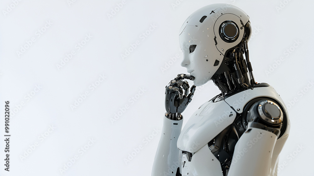 AI Artificial Intelligence Robot thinking on white background AI Artificial Intelligence Robot thinking on white background
