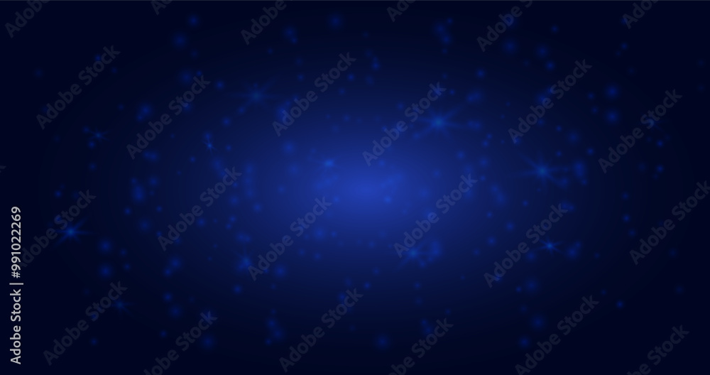 Fototapeta premium A glowing blue starry background with sparkling particles. Ideal for night sky designs, magical effects, space themes, or festive backgrounds in digital media.