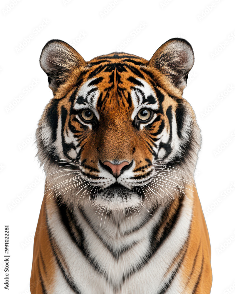 Closeup of a Tiger's Face on a White Background., transparent background, PNG file Closeup of a Tiger's Face on a White Background., transparent background, PNG file