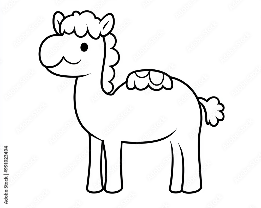 Cute kawaii camel in minimalist style illustration for children's coloring book on a white background Cute kawaii camel in minimalist style illustration for children's coloring book on a white background