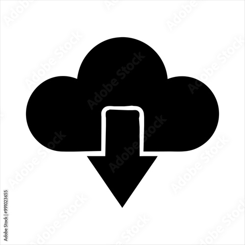 "Minimalist Cloud Download Icon Silhouette with Bold Downward Arrow – Modern Vector Design