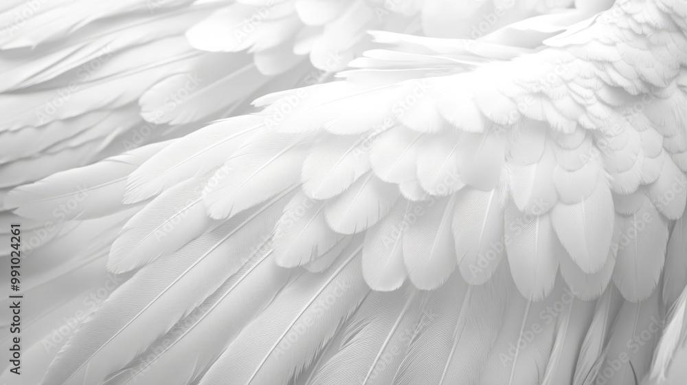Fototapeta premium Closeup of white feathers creating a serene background symbolizing peace, spirituality, and hope