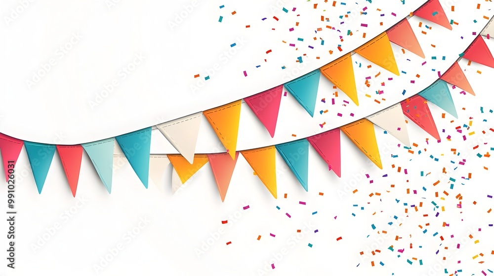 Obraz premium Curved Festive Flags with Falling Confetti in Format