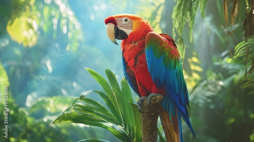 Wallpaper Mural A scarlet macaw perched on a branch with green foliage in the background. Torontodigital.ca