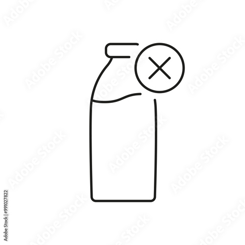 Prohibited Dairy Products Line Icon, Cross Sign on Milk Bottle Indicating Dairy Free or Vegan Lifestyle. Isolated Vector Illustration