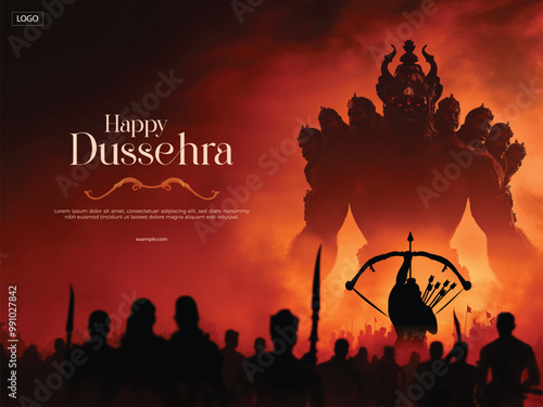 Happy Dussehra festival of India. of Lord Rama killing Ravana. vector illustration design
