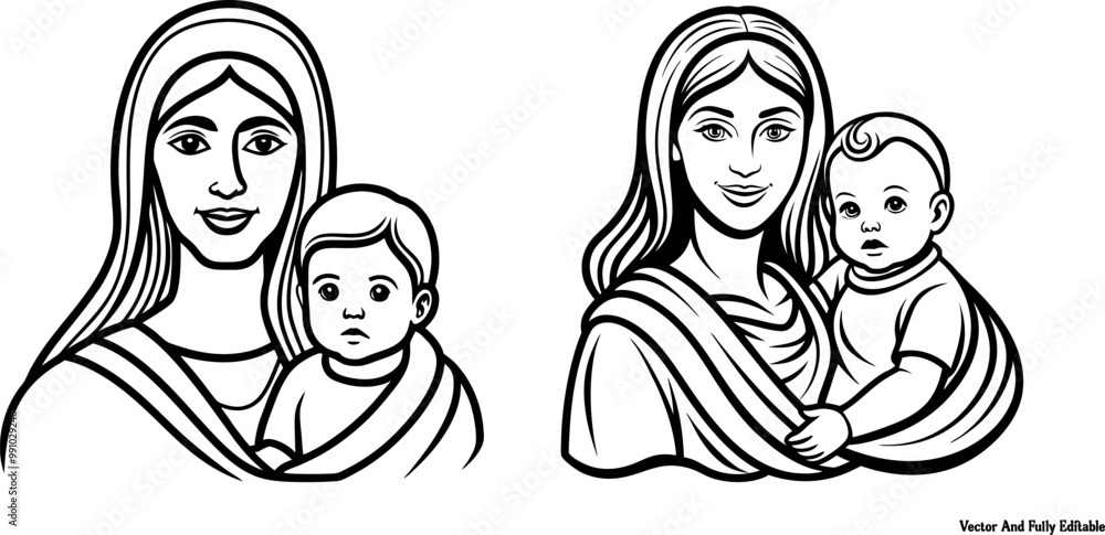 Mother and Child, Pregnant Woman Vector Line Art, Clip Art & Silhouette Designs Mother and Child, Pregnant Woman Vector Line Art, Clip Art & Silhouette Designs