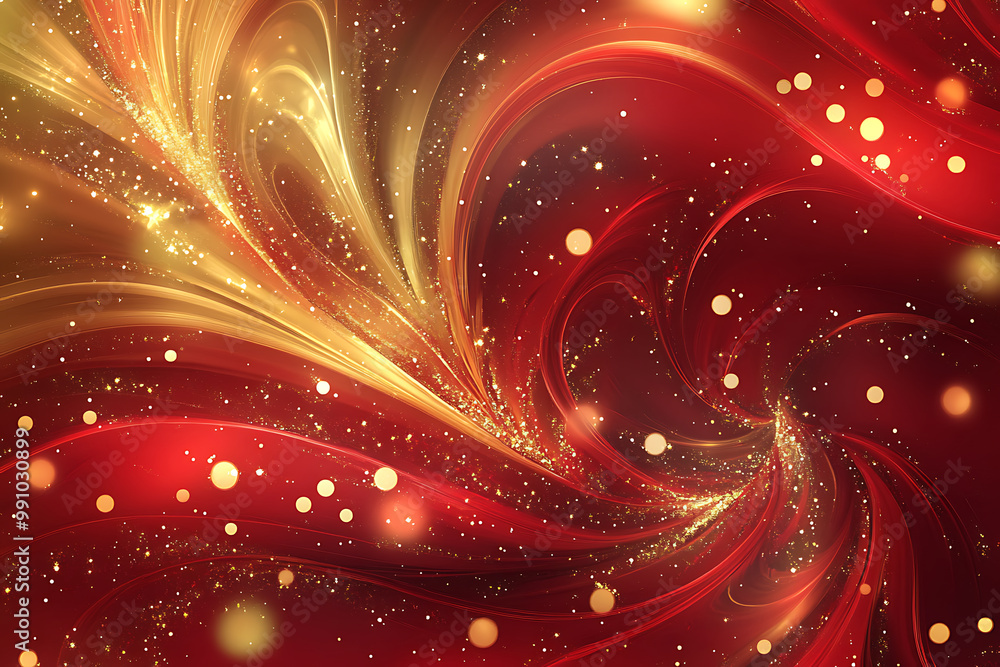 red and gold abstract Christmas background with swirling patterns and sparkles red and gold abstract Christmas background with swirling patterns and sparkles