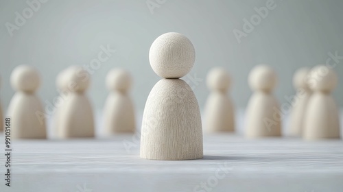 Wooden Man Figure in Front of Diverse Group of People, Symbolizing Unity, Collaboration, and Community Engagement in a Creative Setting