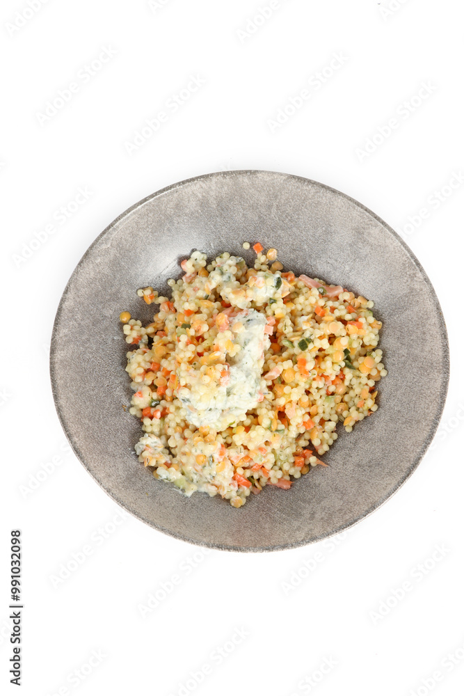 isolated coral lentil salad on a white background isolated coral lentil salad on a white background