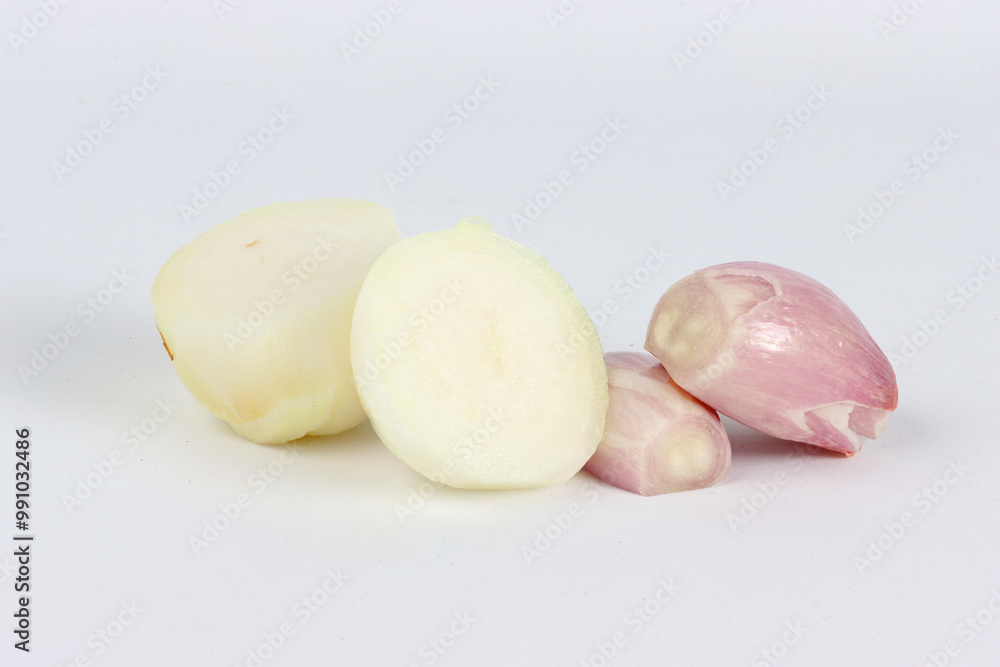 shallot on white background, raw ingredient shallot on white background, raw ingredient