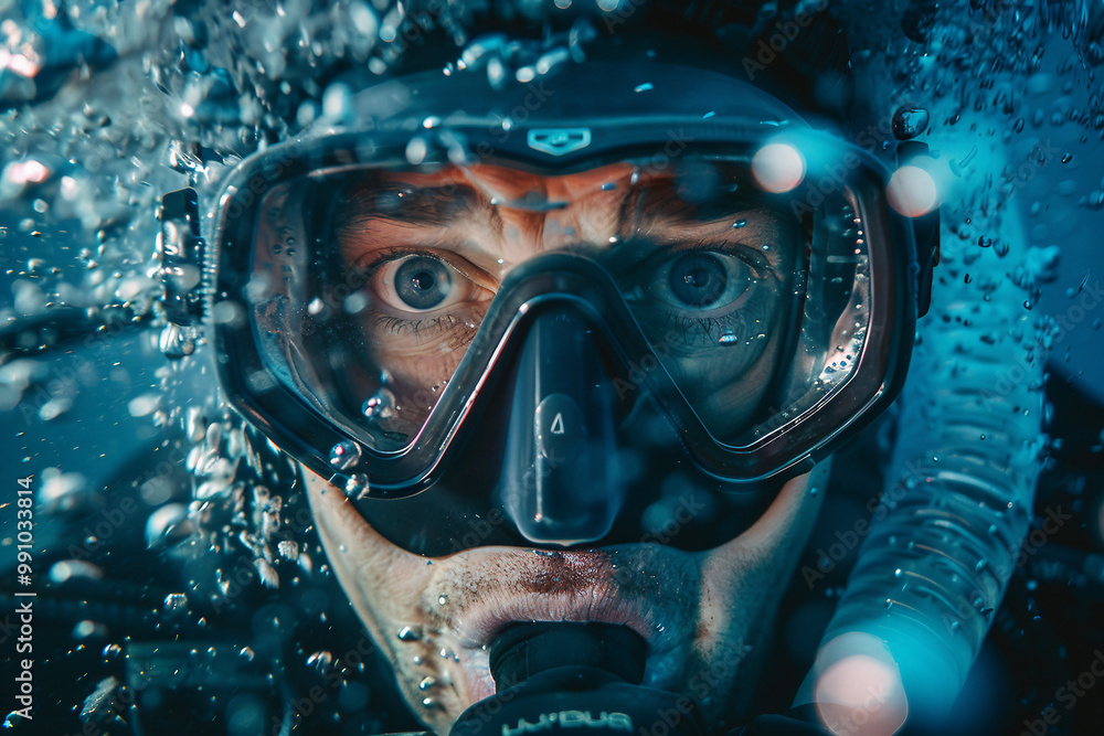 Professional diver exploring underwater life world flora fauna, Generative AI Professional diver exploring underwater life world flora fauna, Generative AI