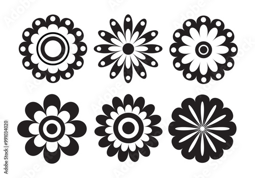 Vector Flower Shapes on Black Colour