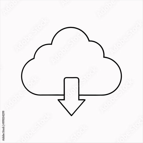 "Minimalist Cloud Download Icon Silhouette with Bold Downward Arrow – Modern Vector Design