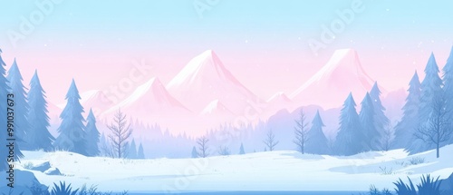 Serene Winter Mountain Landscape in Soft Pastels