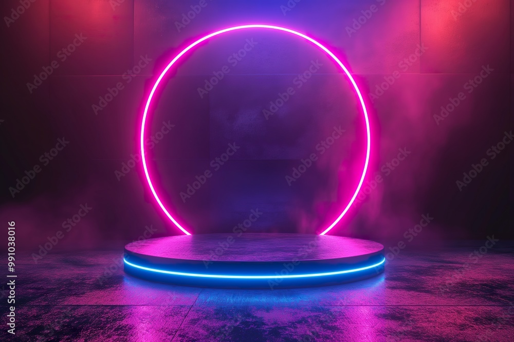 An abstract futuristic setting with glowing circles creating dynamic motion in an illuminated space An abstract futuristic setting with glowing circles creating dynamic motion in an illuminated space