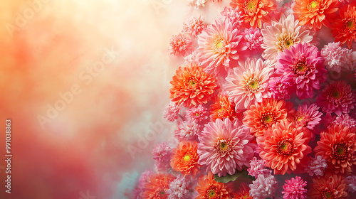 background with blooming chrysanthemums and bright, vivid colours