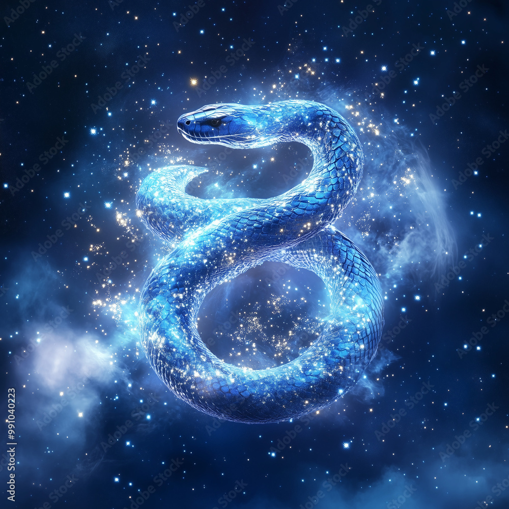 Glittering Serpent Spiraling in the Starry Cosmos, Celestial Fantasy Scene