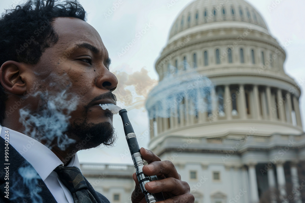 Fototapeta premium Promotion of electronic cigarette vape unhealthy habit lifestyle, vibrant colorful Generative AI photo