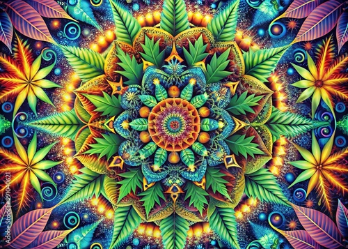 vintage psychedelic patterns trippy visuals abstract art colorful mandalas fractals geometric shapes cannabis leaves nature inspired motifs photo