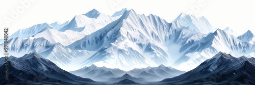 Wallpaper Mural A mountain range with snow capped peaks and a valley below. AI generative. . Torontodigital.ca