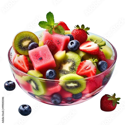 Fresh Fruit Salad with Watermelon, Kiwi, Blueberries, and Strawberries