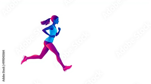 Generative ai illustration of a side view of active sporty young running woman runner athlete with copy space watercolor concept sports Illustration