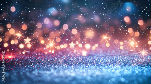 Blue Festive elegant abstract background with bokeh lights and stars abstract glitter golden, blue and lights background. abstract glitter golden star and blue lights background Bright bokeh lights 