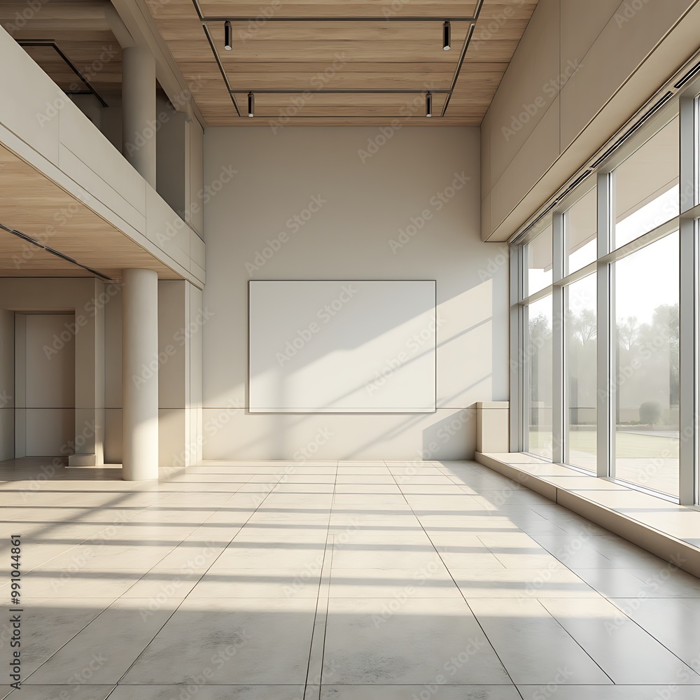 Obraz premium Public Library Interior with Empty Blank Wall Template